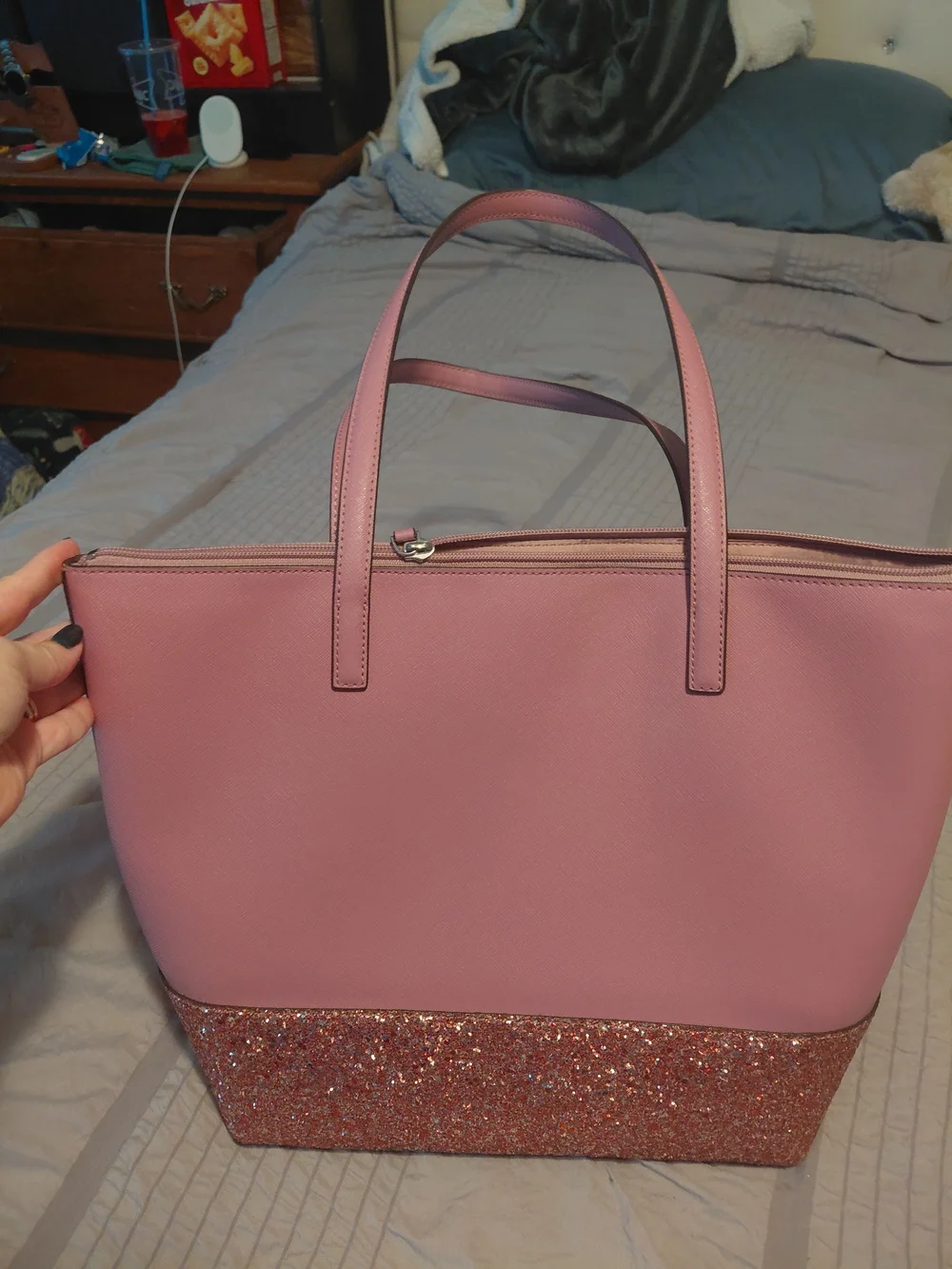 kate spade pink tote with glitter bottom